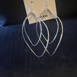 New Express Silver Dangle Earrings - Double Elongated-Oval Twist