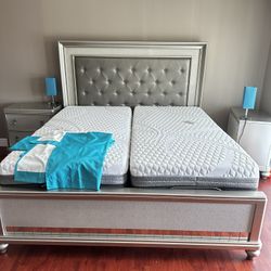 King Bedroom Set + Adjustable Bed Base (Head/Foot) + 2 Mattresses