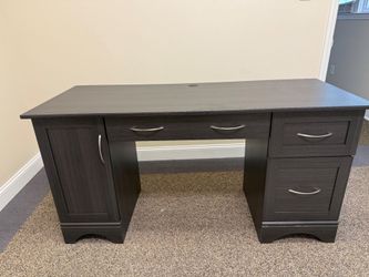 Dark Gray Wood Office Desk with Storage