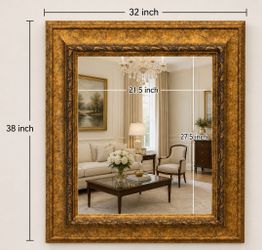 Elegant Traditional Gold Framed Wall Mirror (32" x 38") - Excellent Like New Condition