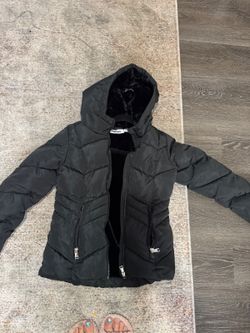DKNY Black Quilted Puffer Jacket with Hood