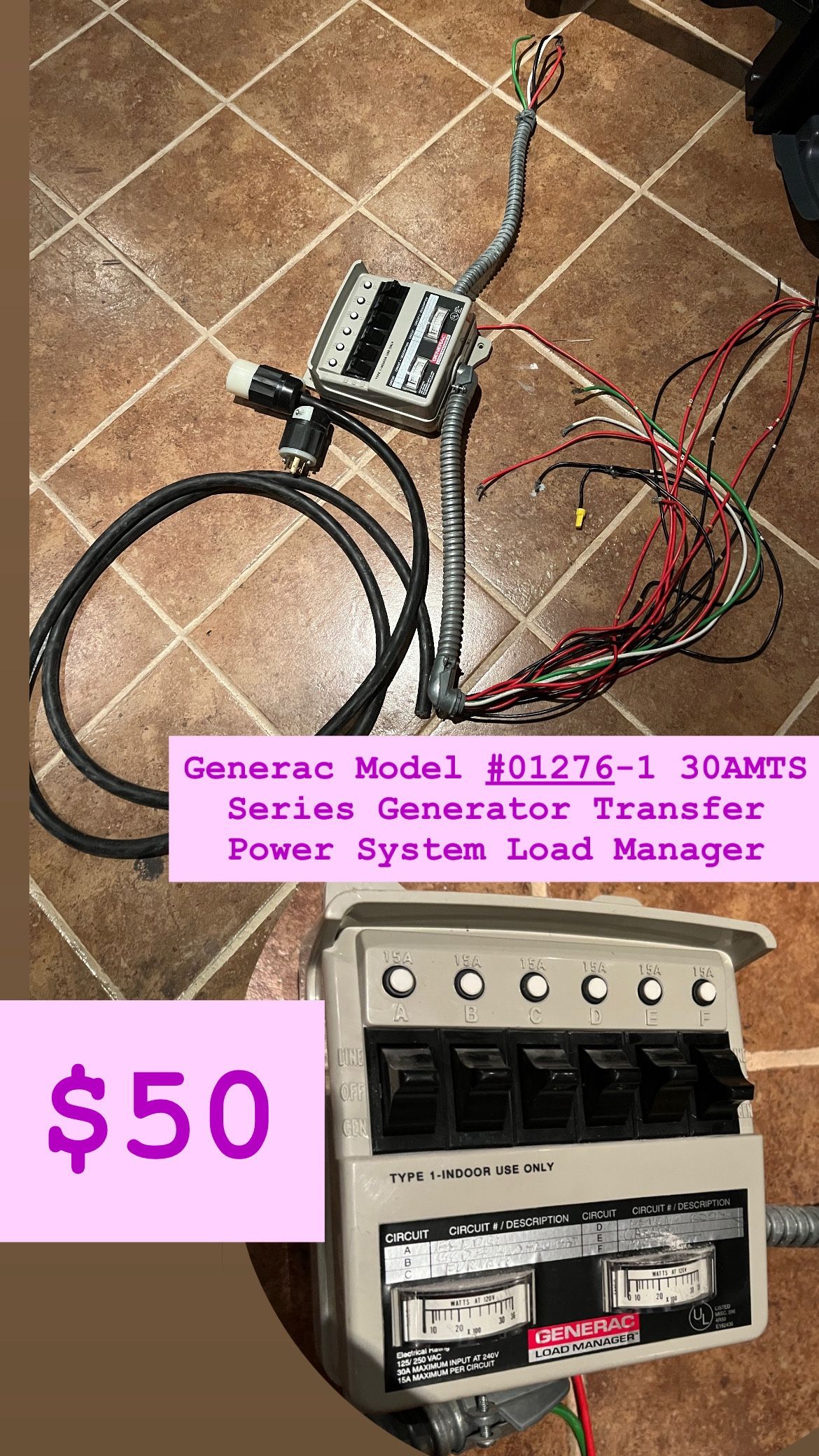 Generac Model #01276-1 30AMTS Series Electric Generator Transfer Power System Load Manager