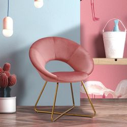 Blush Pink Velvet Cushioned Accent Chair for Bedroom, Living Room, Vanity Chair, Accent Chair with Gold Legs