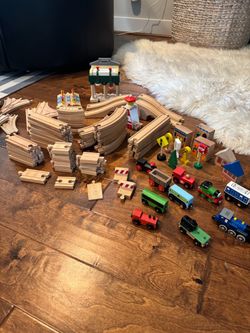 Wooden Train Set with Tracks and Accessories Over 90 Pieces