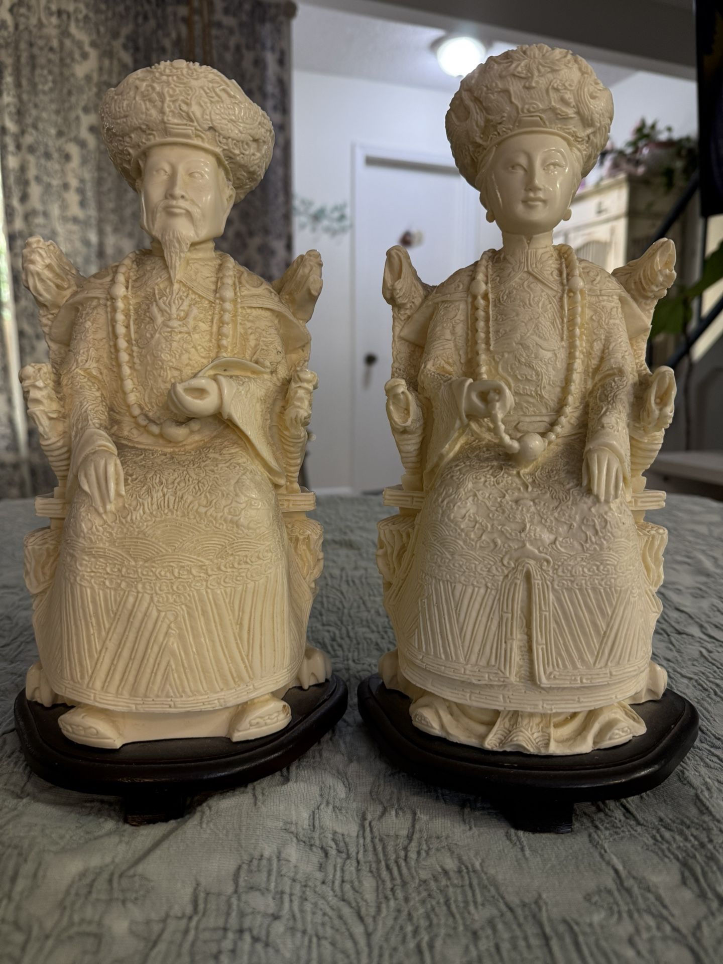 Vtg 12" Pair Chinese Emperor Empress Asian Figure Couple Statues