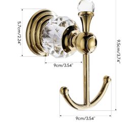 TWO Crystal Towel Hook, Gold Robe Hooks
