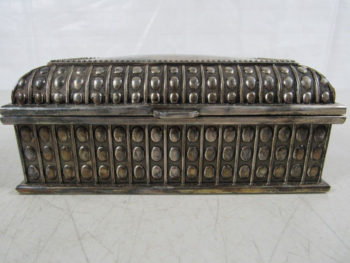 Silver Plated Mid Century Vtg. Jewelry/Trinket Box Casket Velvet Lined