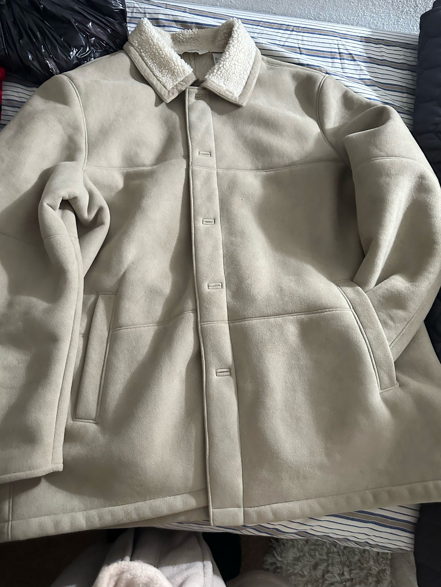 Claiborne Men's Suede Winter Coat with Fur Liner , 2Xl, Cream Color