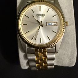 Seiko President Watch Men 36mm Silver Dial Two Tone Daydate 7n43-8111