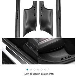 Topfit for Tesla Model Y Door Sill Protector 5 Seater (NOT Fit 7 Steater) Carbon Fiber Front and Rear Door Car Pedal Kick Protection Strip Styling Cov