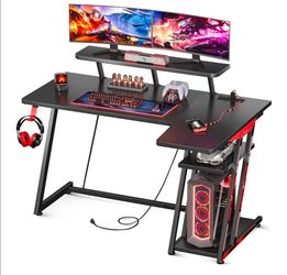 L-Shaped Gaming Desk, 47 Inch, Black, Carbon Fiber Surface
