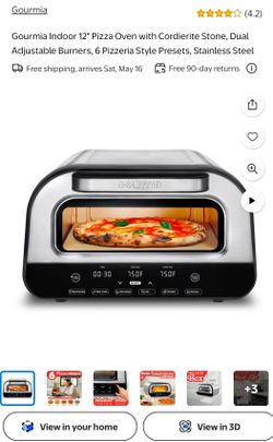 Gourmia Indoor 12" Pizza Oven with Cordierite Stone, Dual Adjustable Burners, 6 Pizzeria Style Presets, Stainless Steel