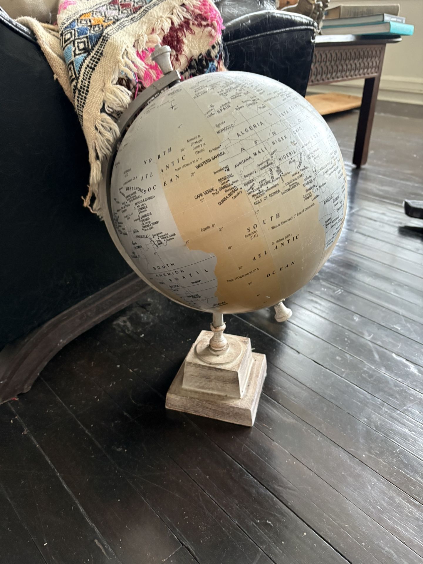 Silver and Orange Wood Globe 20 inches in height
