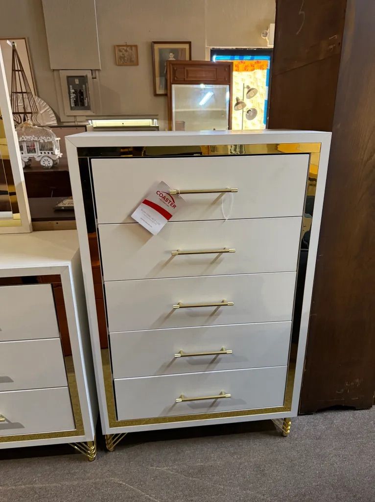 Brand New White and Gold Dresser Chest