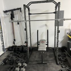 Full Squat Rack, Barbell, +245lbs Of Weights And Bench