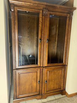 2 Piece Lighted Credenza Cabinet