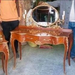   Louis XV Furniture LOOK UP This is a Louis XV style dressing table with mirror and matching side tables. TIME PERIOD Late 20th Century ORIG