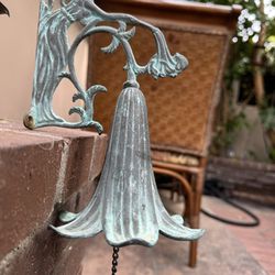 Fun Vintage Green Metal Fairy Pixie Garden Dinner Bell - Large Outdoor Decor