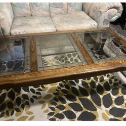 Oak Leaded Glass Coffee Table