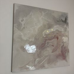 Large Modern Abstract Resin Wall Art – 44” x 44” – Blush Pink, Cream & Gold