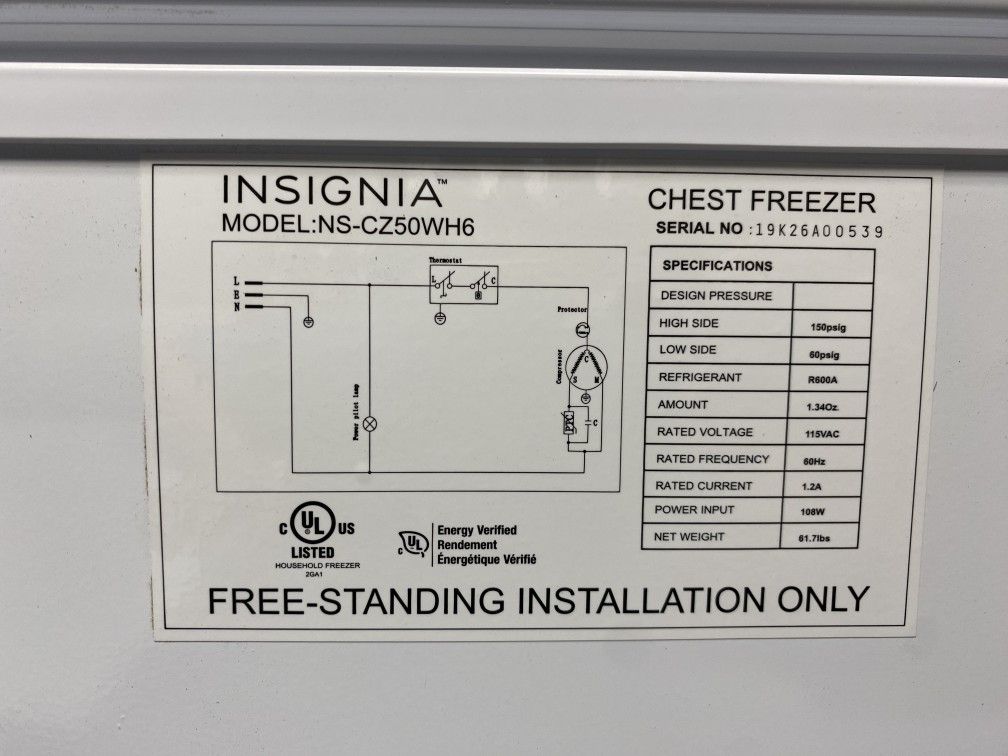 Insignia chest freezer ns cz50wh6 for sale in bellevue wa offerup