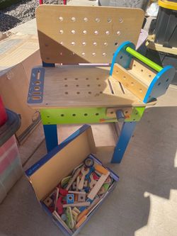 Wooden building toy bench