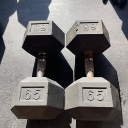 65 lbs Hex Rubber Dumbbell Weights….  Home Gym Fitness…