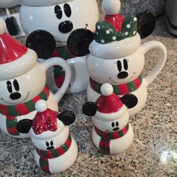 Minnie Mickey Snowman Mug Cookie Car Canister Salt And Pepper Shakers