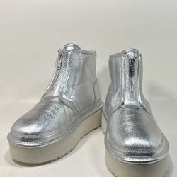 Size 8 - Women’s Ugg Neumel ‘Silver’ Platform Zip Wedge Ankle Boots 1122231-SLVM