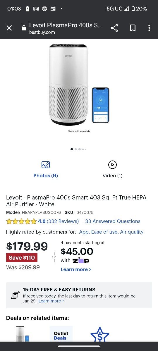 Brand New LEVOIT CORE S