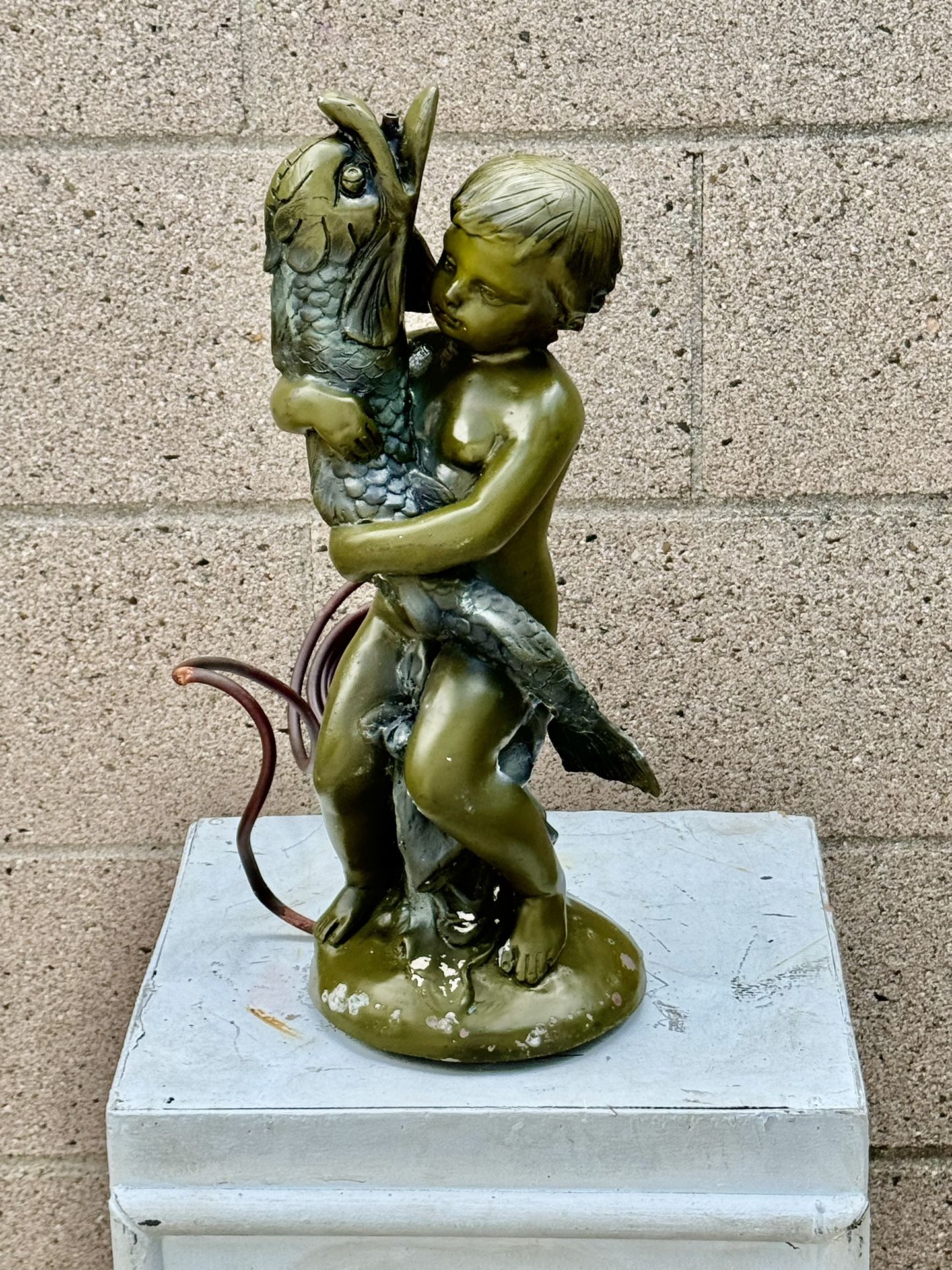 Vintage Bronze Statue Fountain Spitter 6.5”x 15” Tall