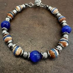 Blue and Silver Beaded Bracelet