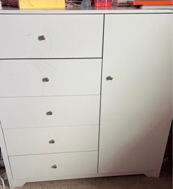 Full size bed set with bed frame, headboard, dresser, mattress & mattress pad
