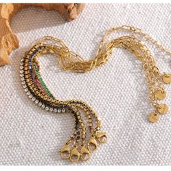 B83- Chic Thin Zircons- 18K Gold Bracelet!