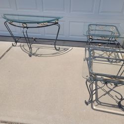 Wrought iron with glass top three piece table set
