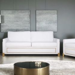White With Gold Living Room Set
