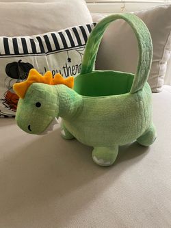 Plush Dinosaur Basket with Handle