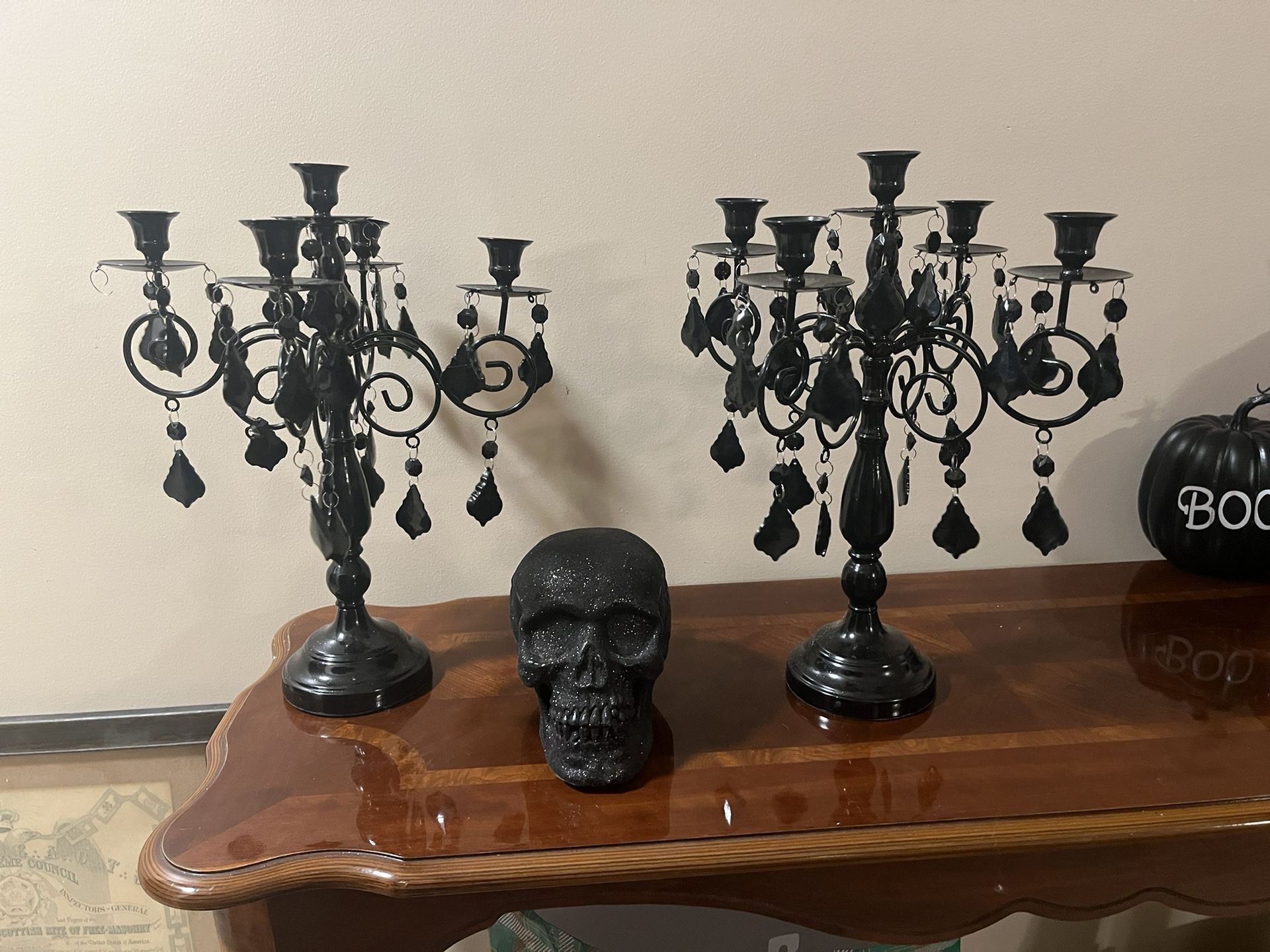 Pair Of Modern Made Black Metal Candelabra 