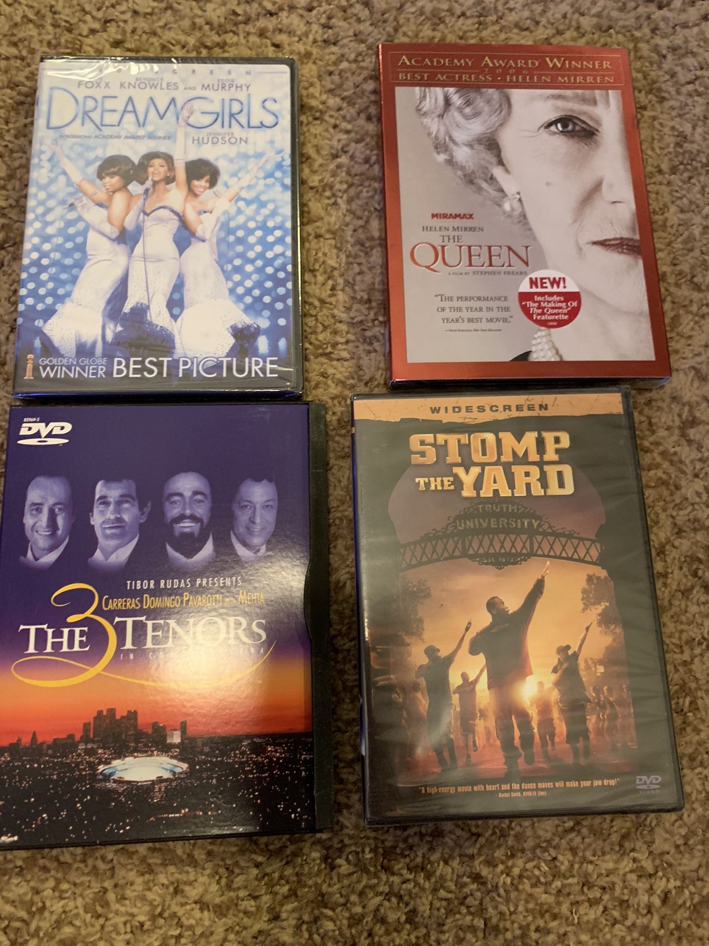 Lot of DVDs. the Queen, Dreamgirls, Stomp the Yard, The Three Tenors.