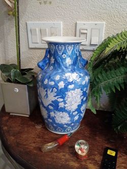 Blue and White Ceramic Floral Vase