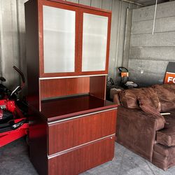 Wood Storage Cabinet with Glass Doors & Drawer