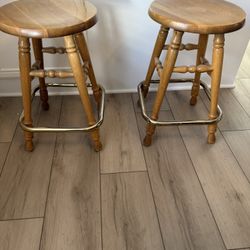 Pair Counter Height Oak Bar Stools