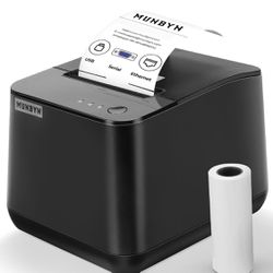 MUNBYN Thermal Receipt Printer P075, 3 1/8" 80mm POS Printer, USB Receipt Printers with Auto Cutter Support Cash Drawer, USB Serial Ethernet Interface