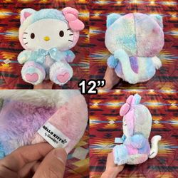 Sanrio Hello Kitty Sitting 12” Marble Boa Plush Pink Pastel Rainbow Tie-dye