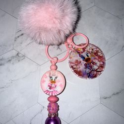 2 Pom Pom Daisy Keychains Sold Per Each 