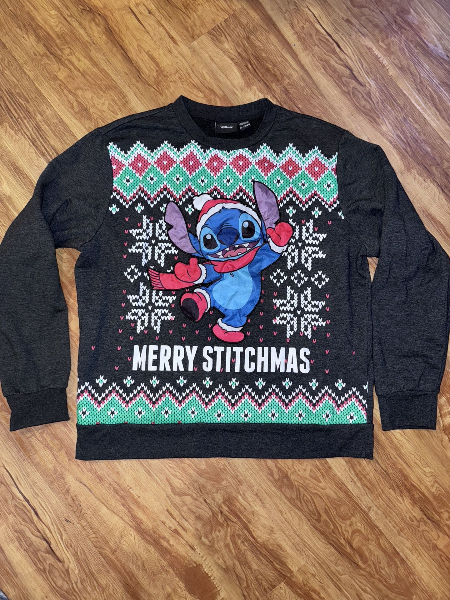 Disney Merry Stitchmas Sweatshirt Pullover Adult Size XL Charcoal Gray Santa Sti