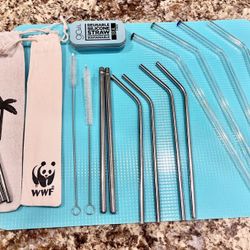 5 Sets of glass and stainless straw sets etc. (15) NEW!