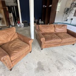 Restoration Hardware Original Lancaster Leather Couch & Chair Set