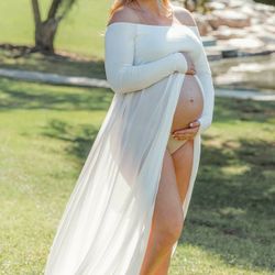 White Maternity Gown Dress Open Belly