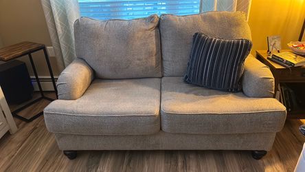 Gray Fabric Loveseat with Dark Legs